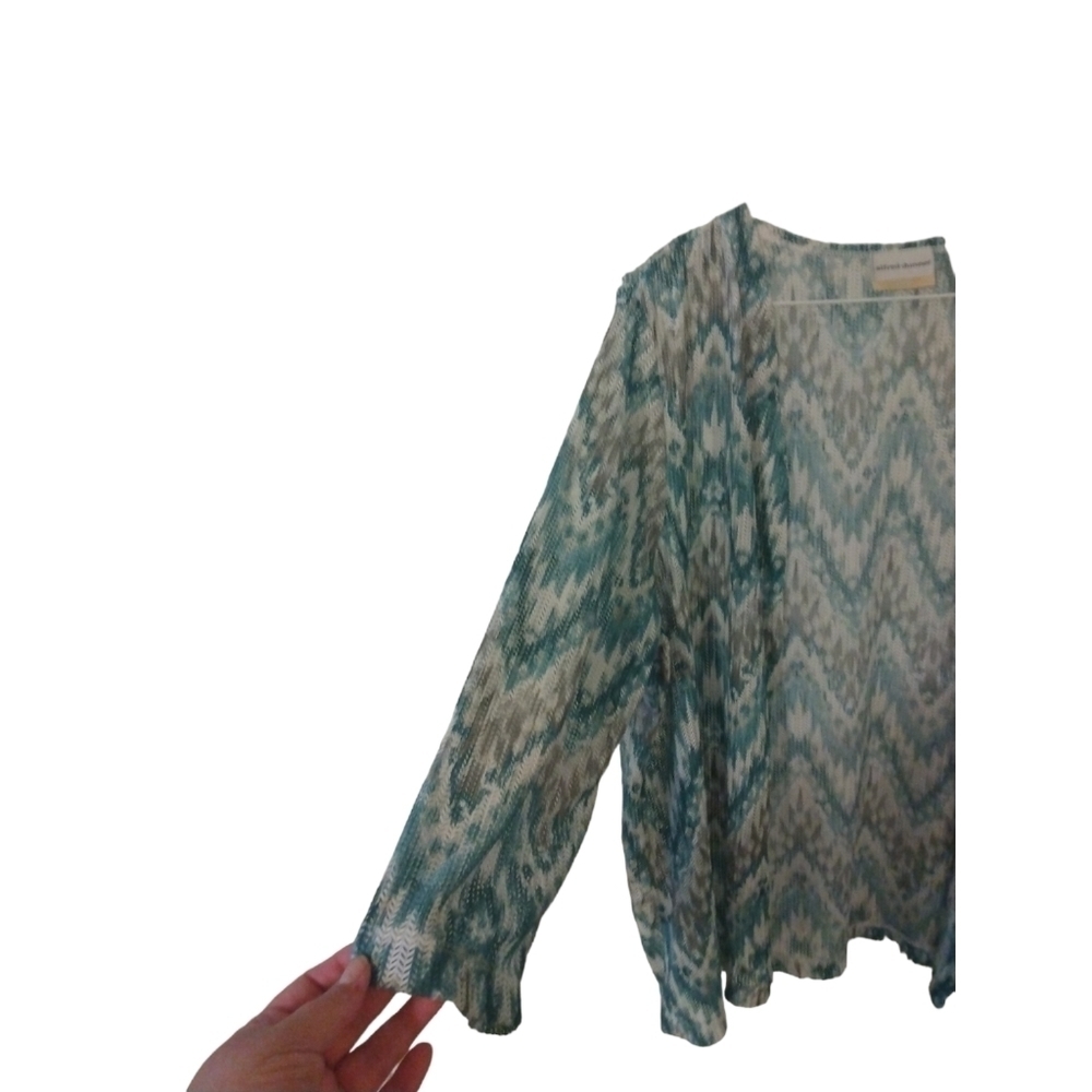 Semi Sheer Cardigan Alfred Dunner Blue/White 3/4 Slve. Coastal Business Casual1X - Picture 3 of 6